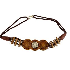 VTG 90s Brown Wooden Beaded Statement Belt Y2K 00s Boho Festival Maximalism Chic